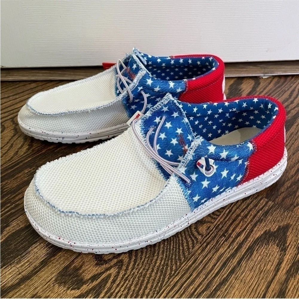 NWT Hey Dude Wally Sox Tri American Pride Mens Shoes